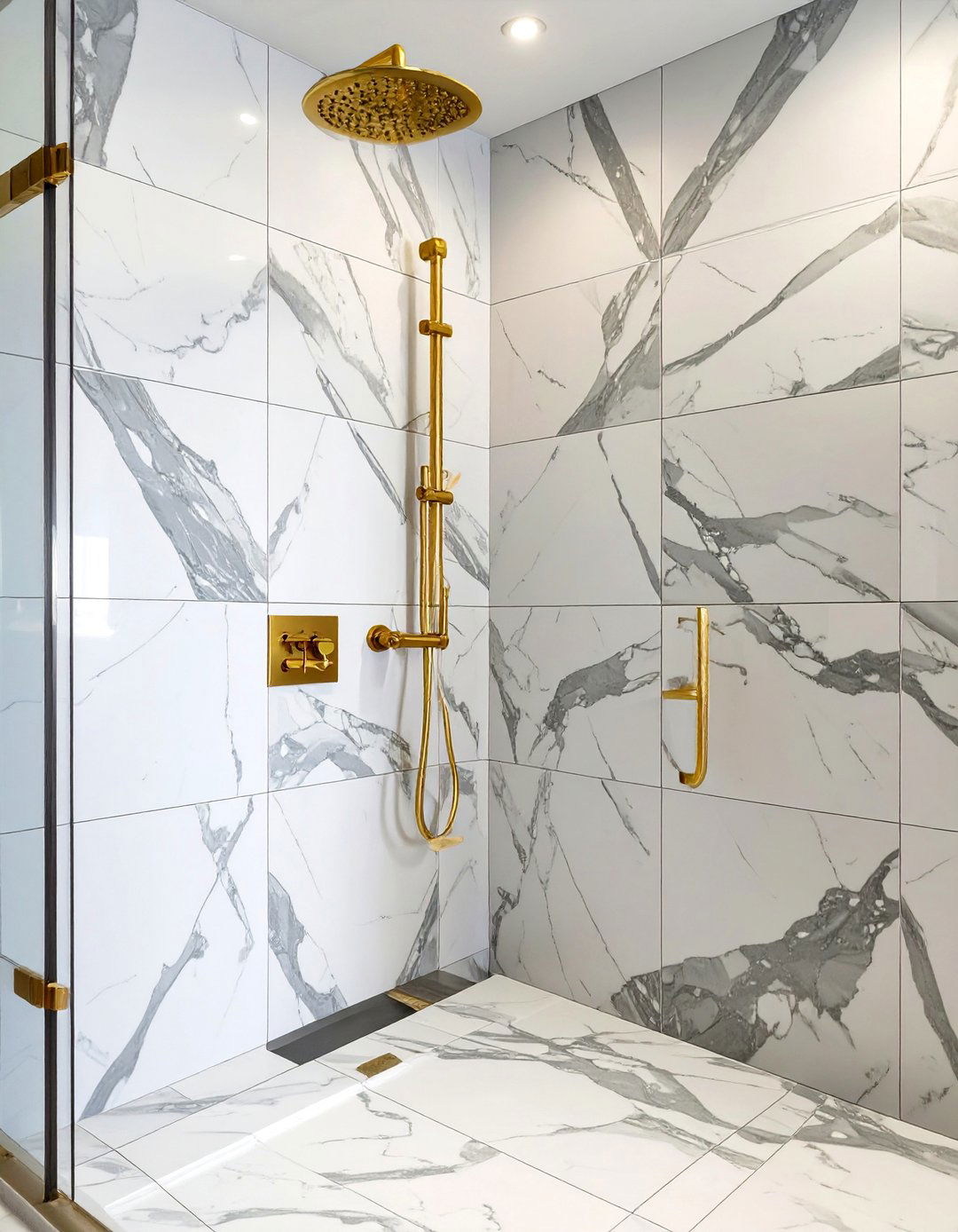 Large Format Marble Vein Shower Tiles - 30 shower tile ideas 2025