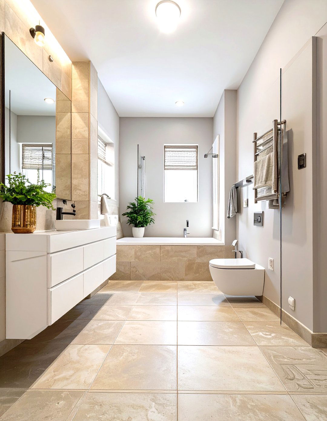 Large Format Neutral Floor Tiles - 30 small bathroom floor tile ideas