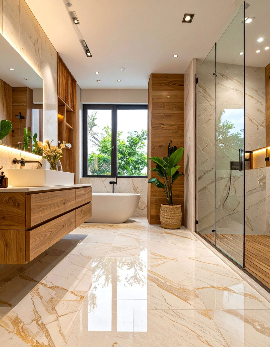 Large Format Porcelain Slabs - 30 bathroom floor tile ideas 2025