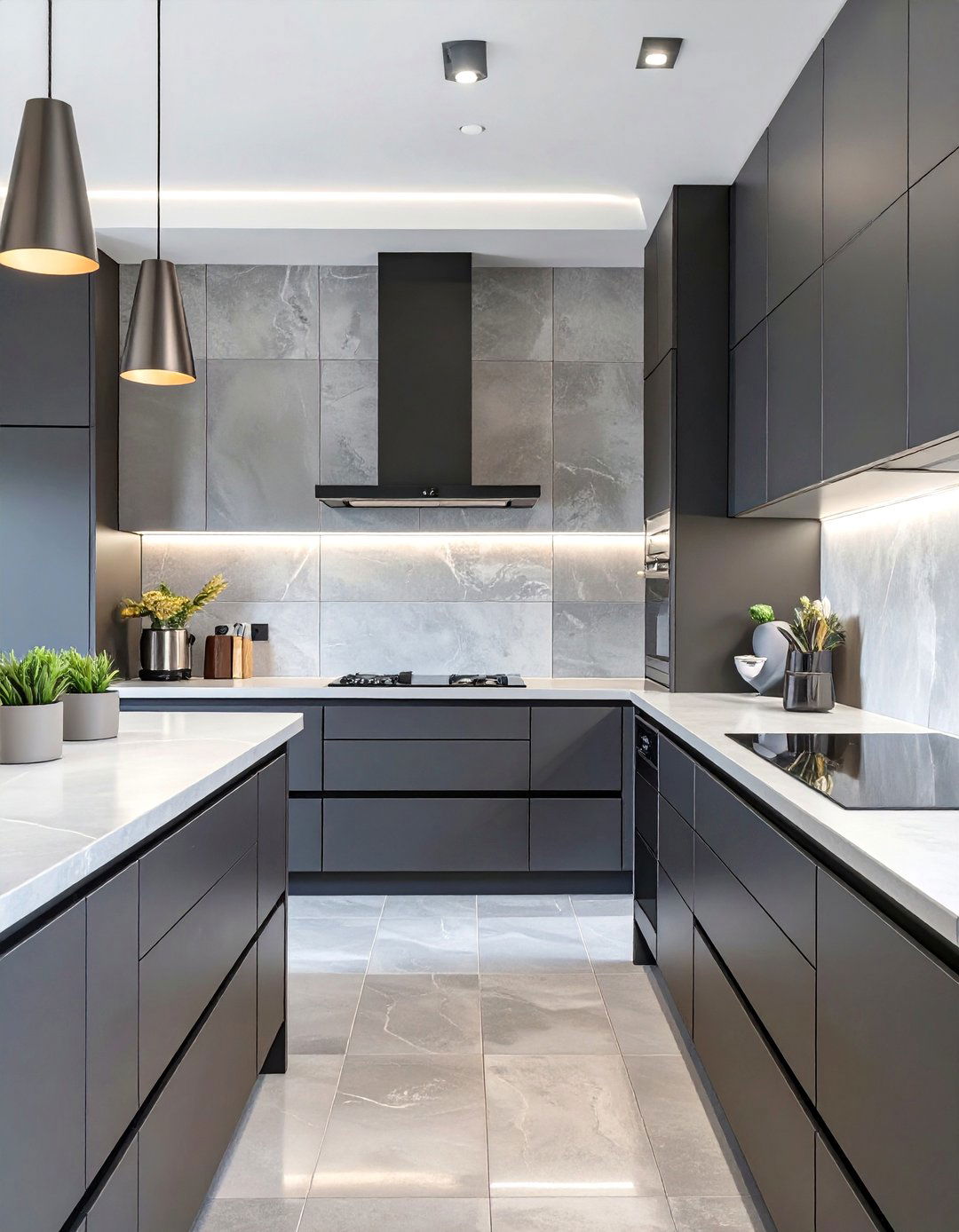 Large Format Porcelain Tiles - 30 backsplash ideas for dark cabinets and light countertops