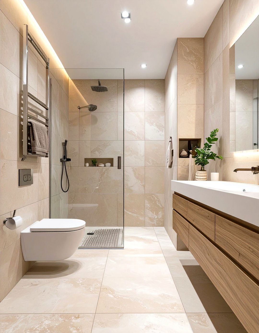 Large Format Tiles to Create an Illusion of Space - 30 small bathroom remodel ideas with shower