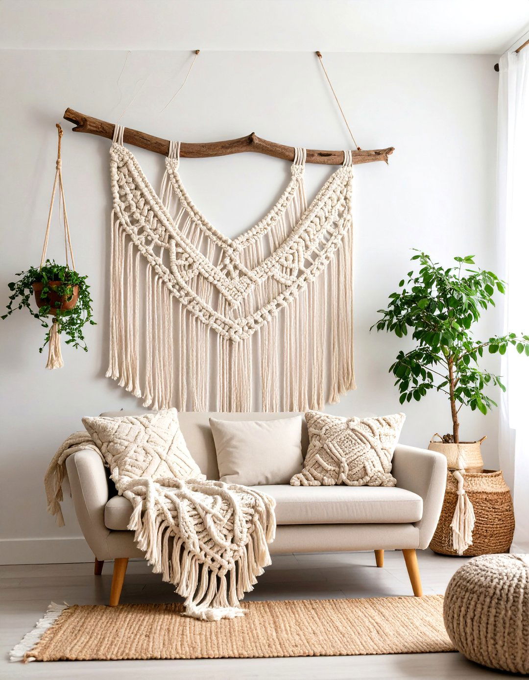 Large Scale Macrame Wall Hanging Living Room - 30 living room high ceiling wall decor ideas