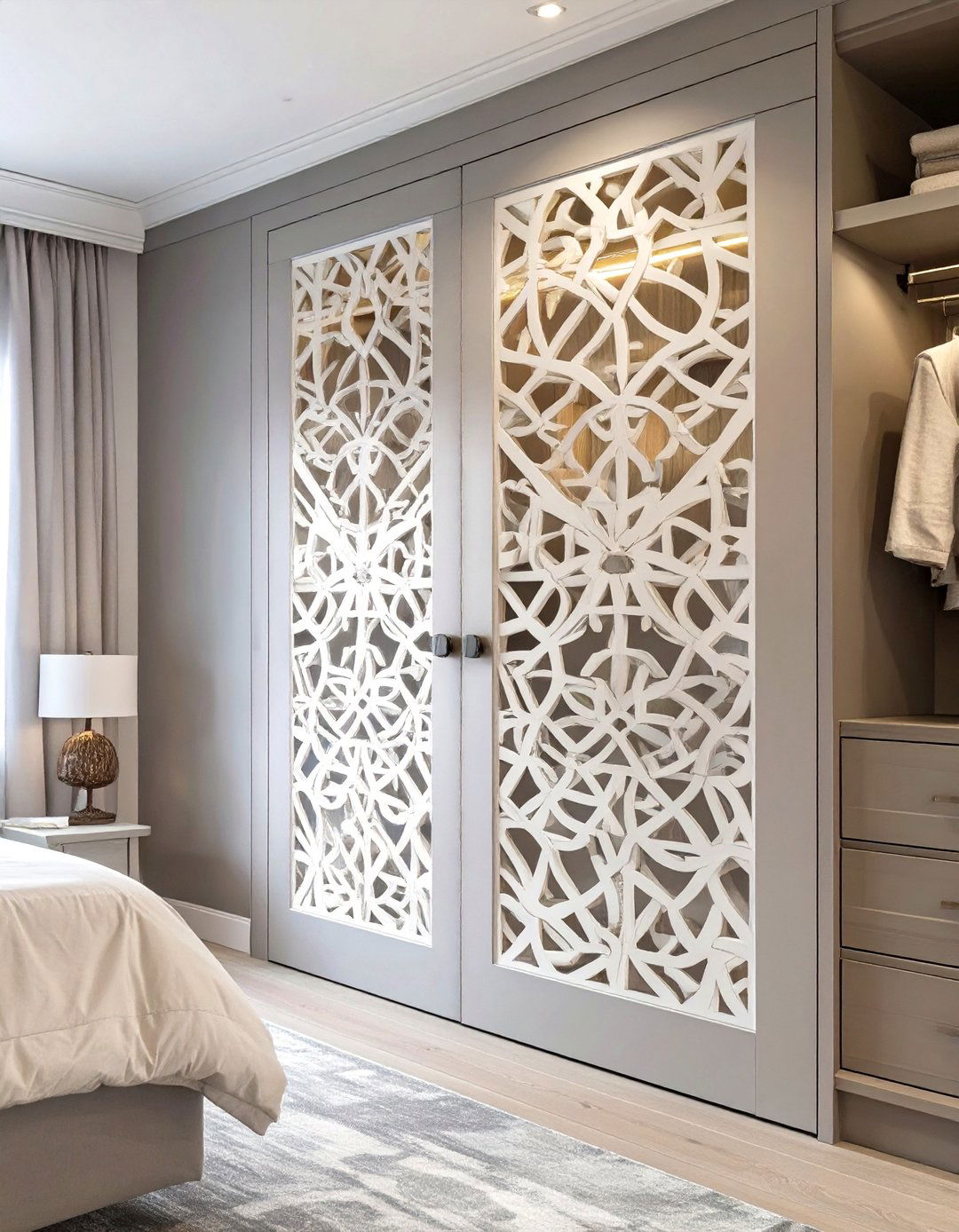 Laser Cut Wood Panels - 30 diy closet door ideas