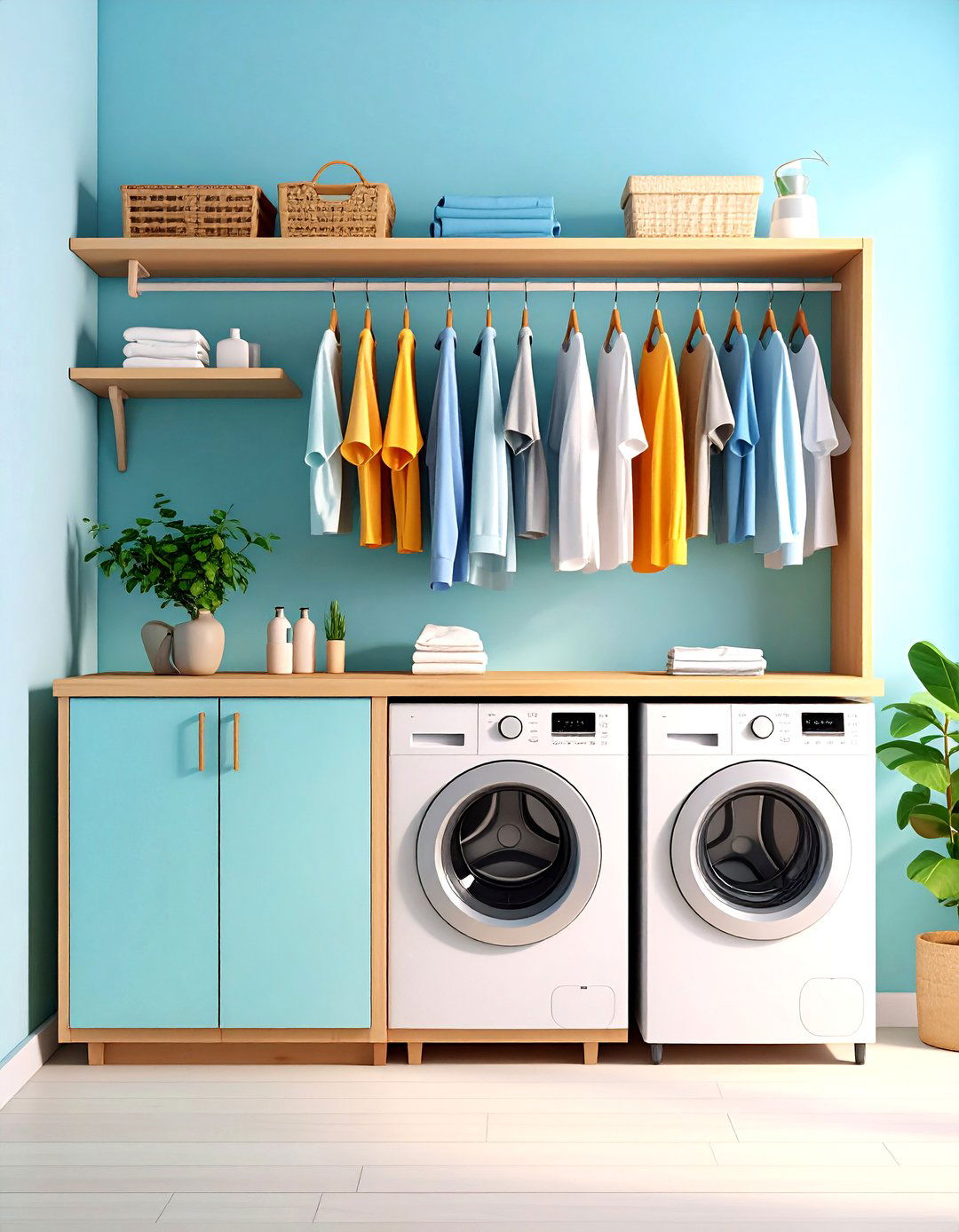 Laundry Room Shelves with an Integrated Hanging Rod - 30 laundry room shelves ideas