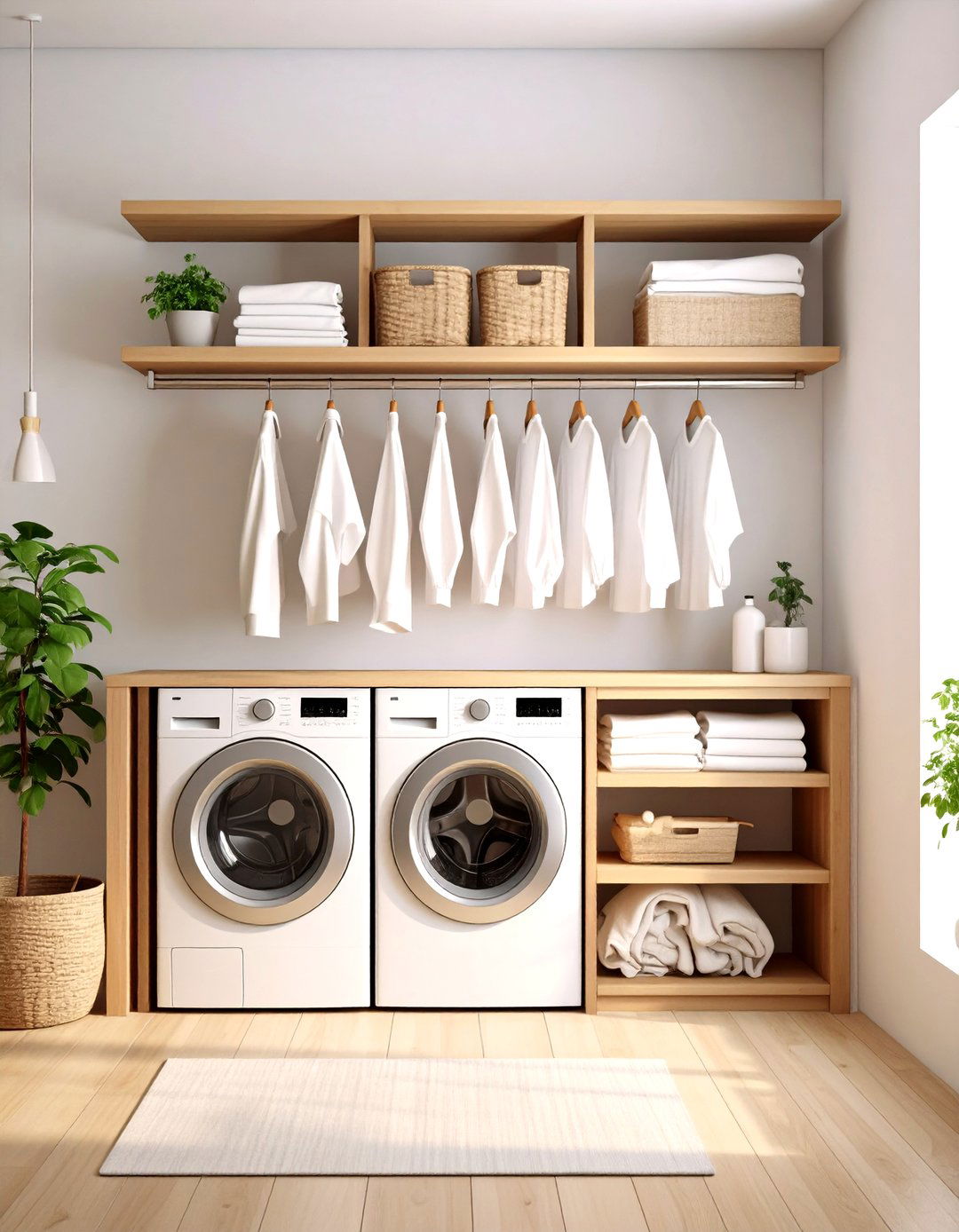 Laundry Shelves with a Hanging Rod - 30 laundry shelf ideas
