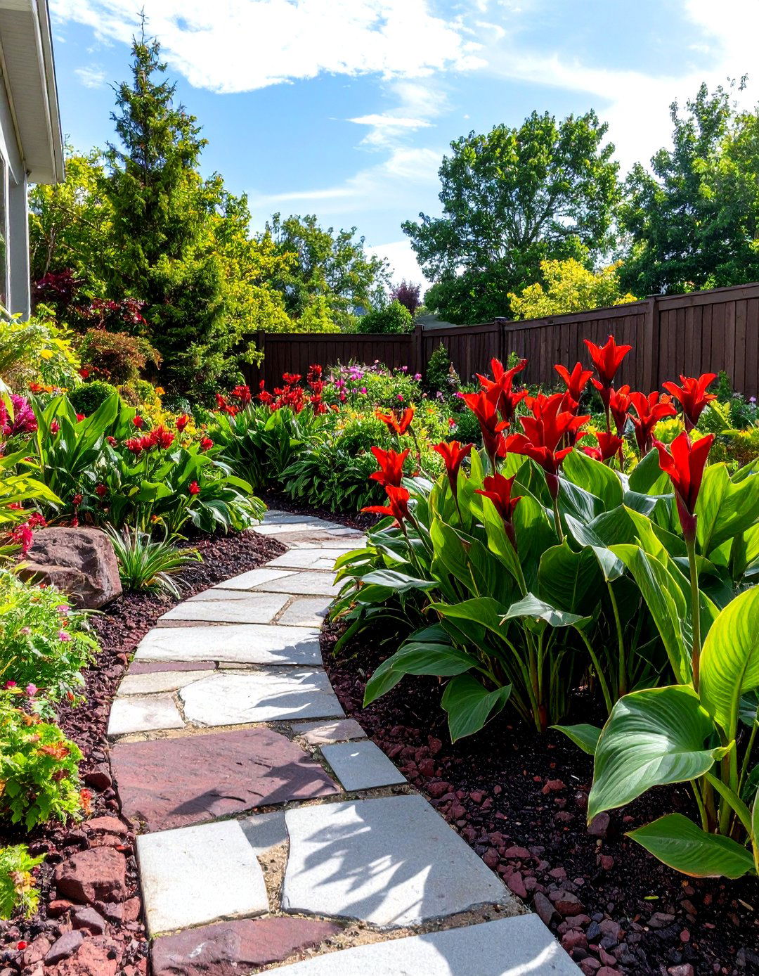 Lava Rock Garden with Tropical Plants - 30 rock garden ideas for front yard