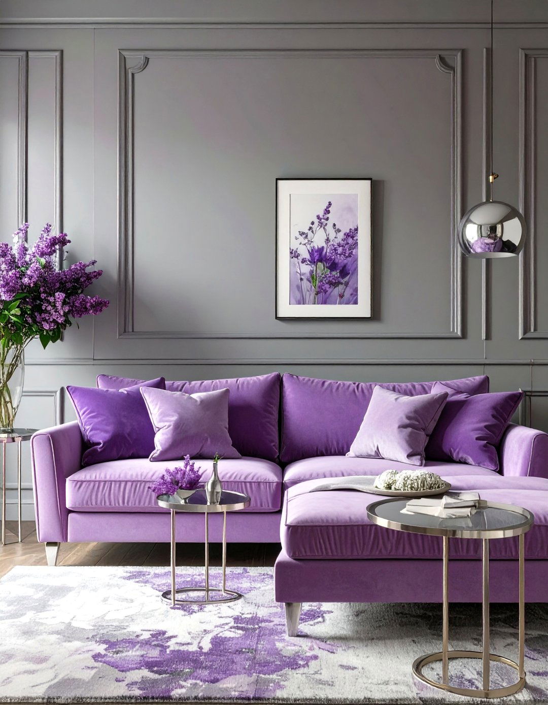 Lavender and Gray Living Room - 30 colorful living room ideas