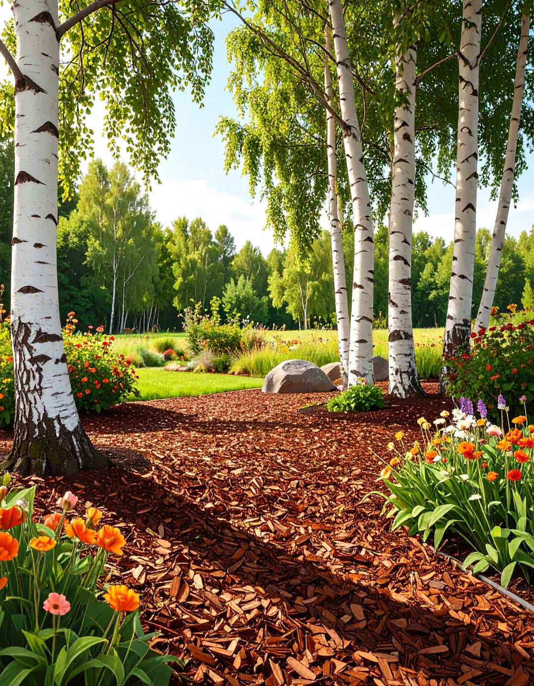 Lay Bark Mulch as Ground Cover - 30 simple landscape ideas