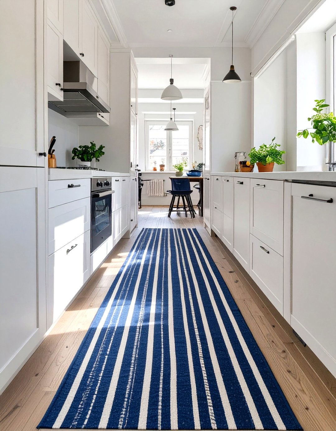 Lay a Striped Runner Rug - 30 small kitchen decorating ideas