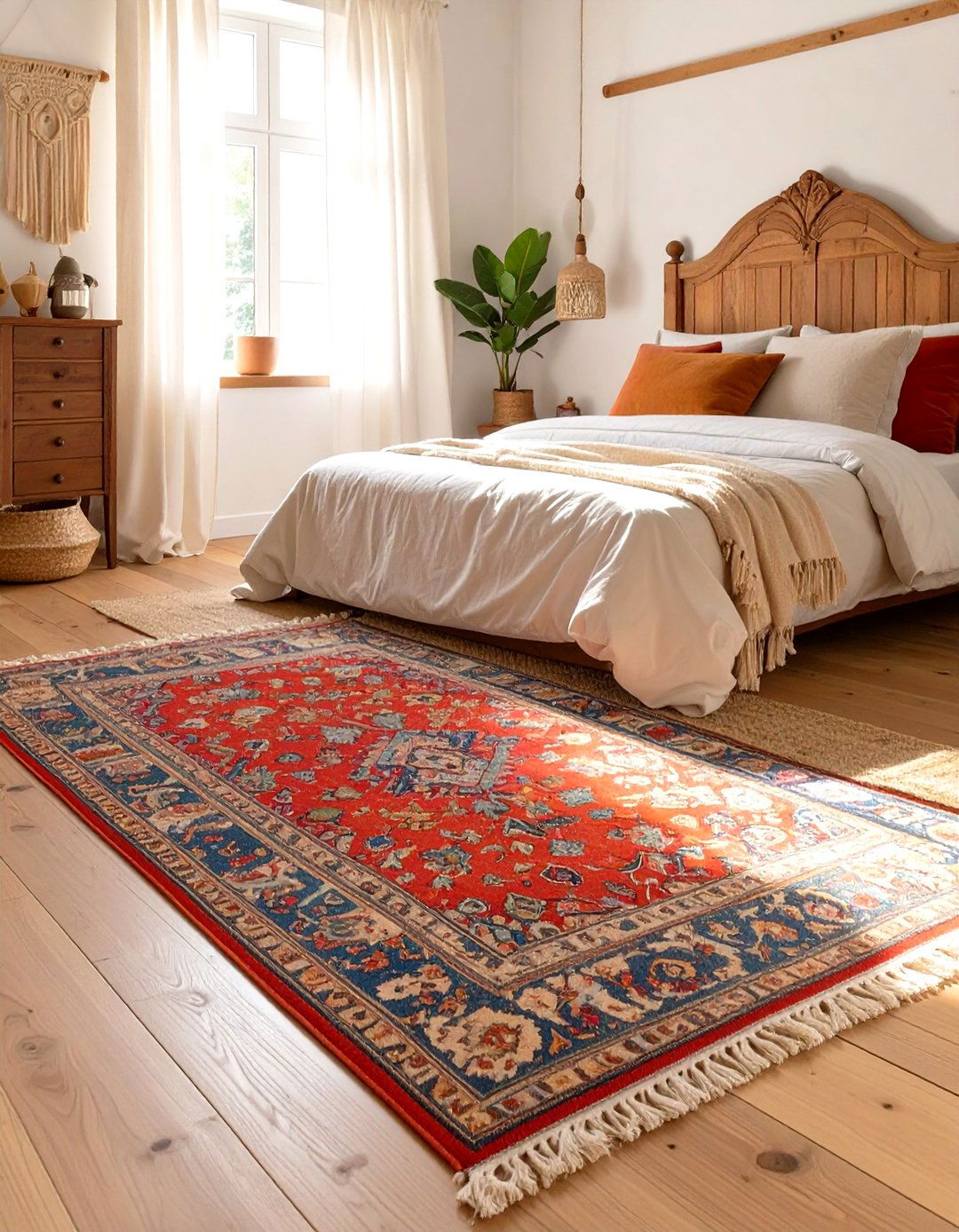 Layered Antique Rugs - 30 vintage bedroom ideas