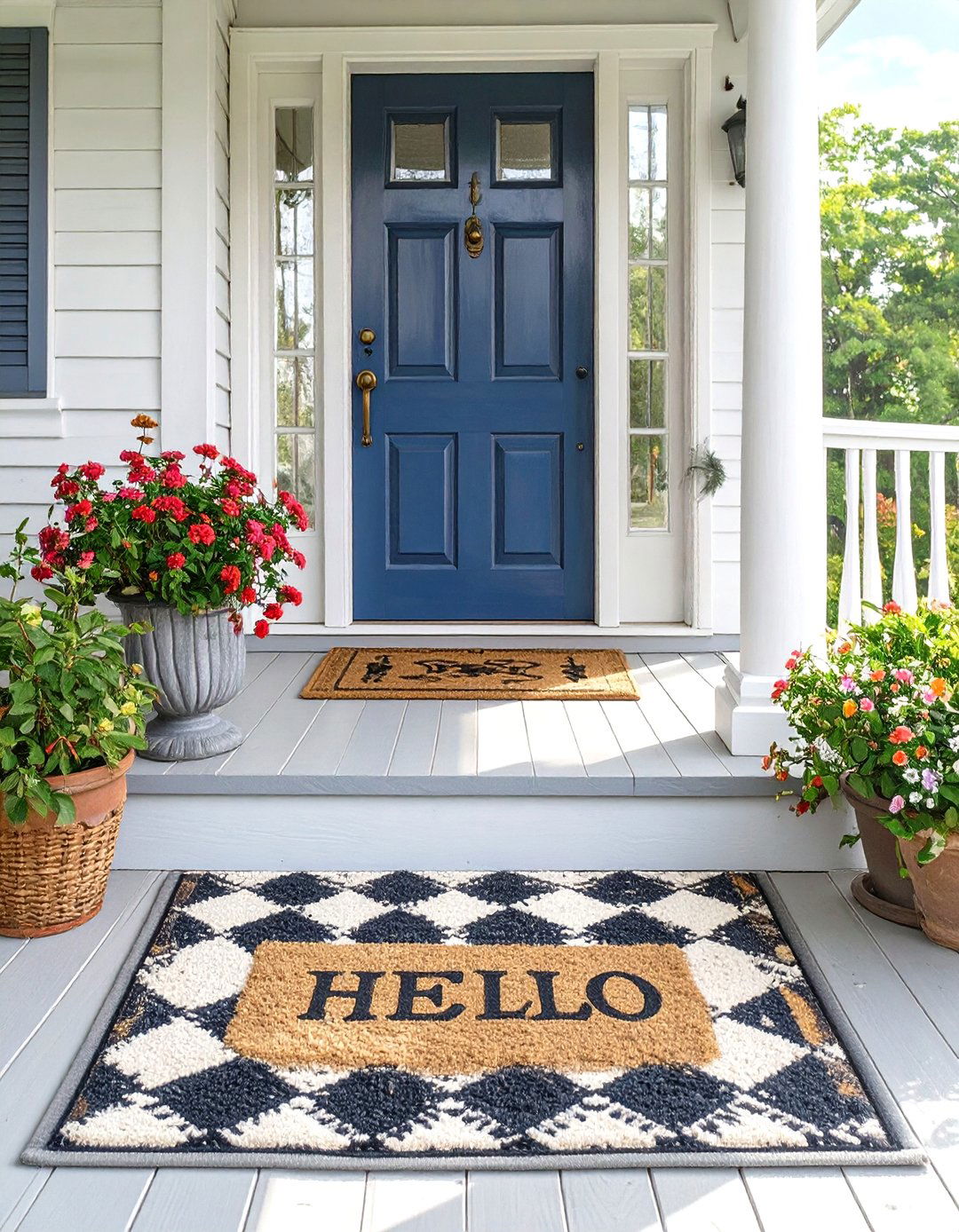 Layered Doormats for Texture - 30 very small front porch decorating ideas