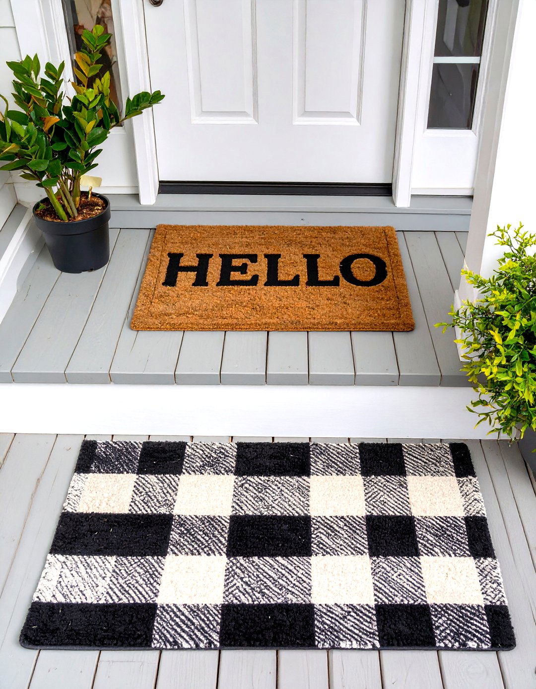 Layered Doormats on a Small Porch - 30 small porch decorating ideas