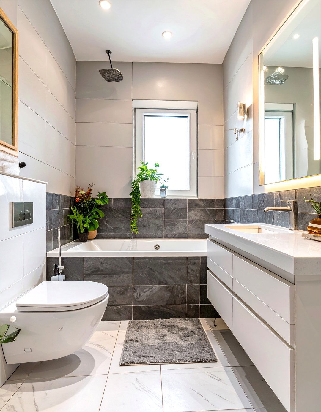 Layered Grey and White Bathroom - 30 grey modern small bathroom designs