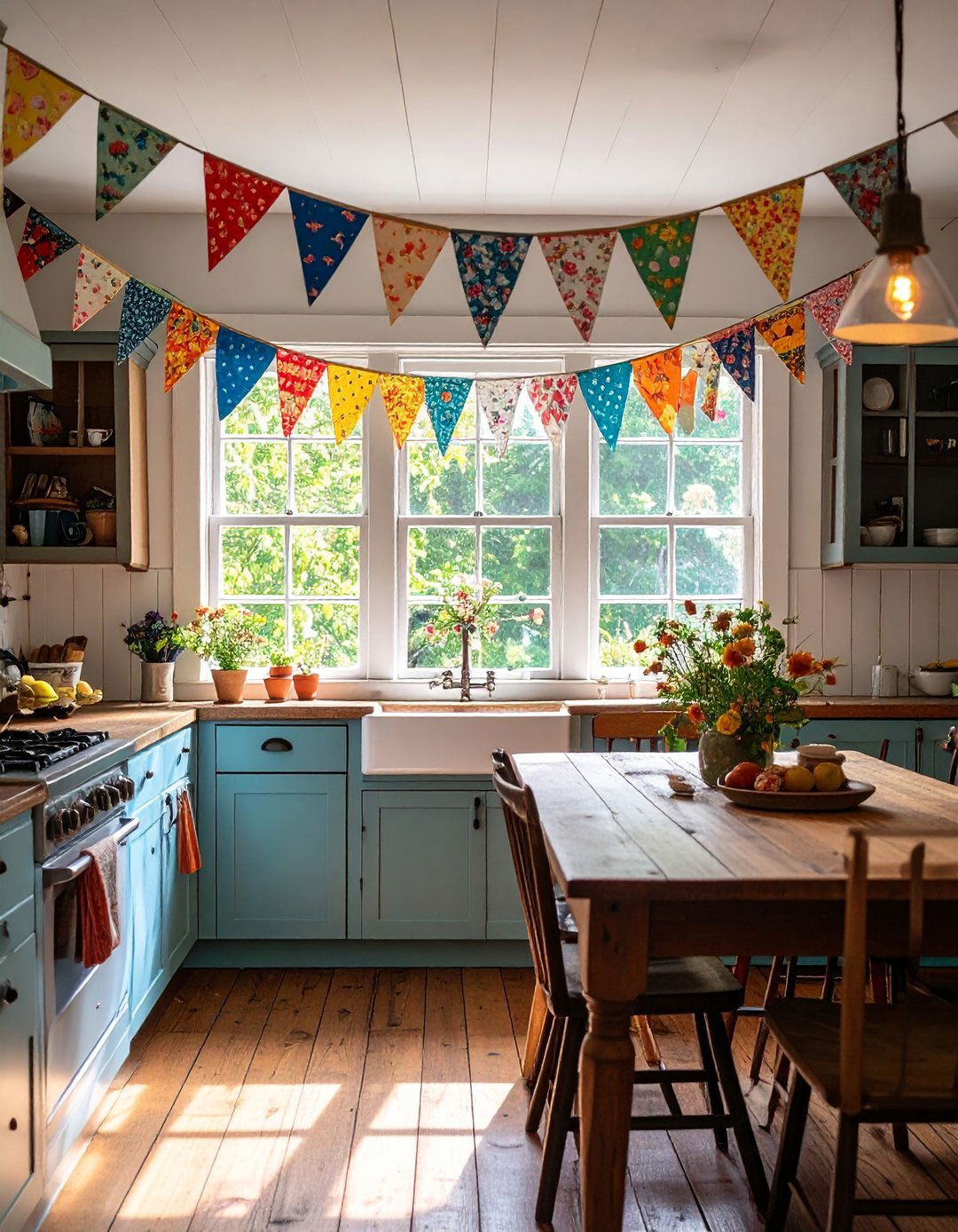 Layered Kitchen Valance with Contrasting Fabrics - 30 kitchen valance ideas