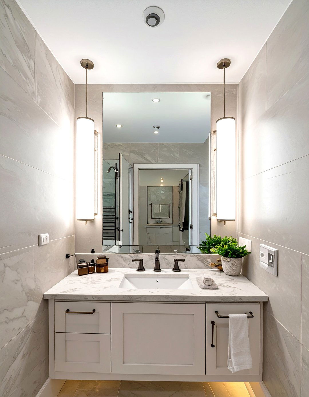 Layered Lighting with Sconces and an Overhead Fixture - 30 vanity lighting ideas