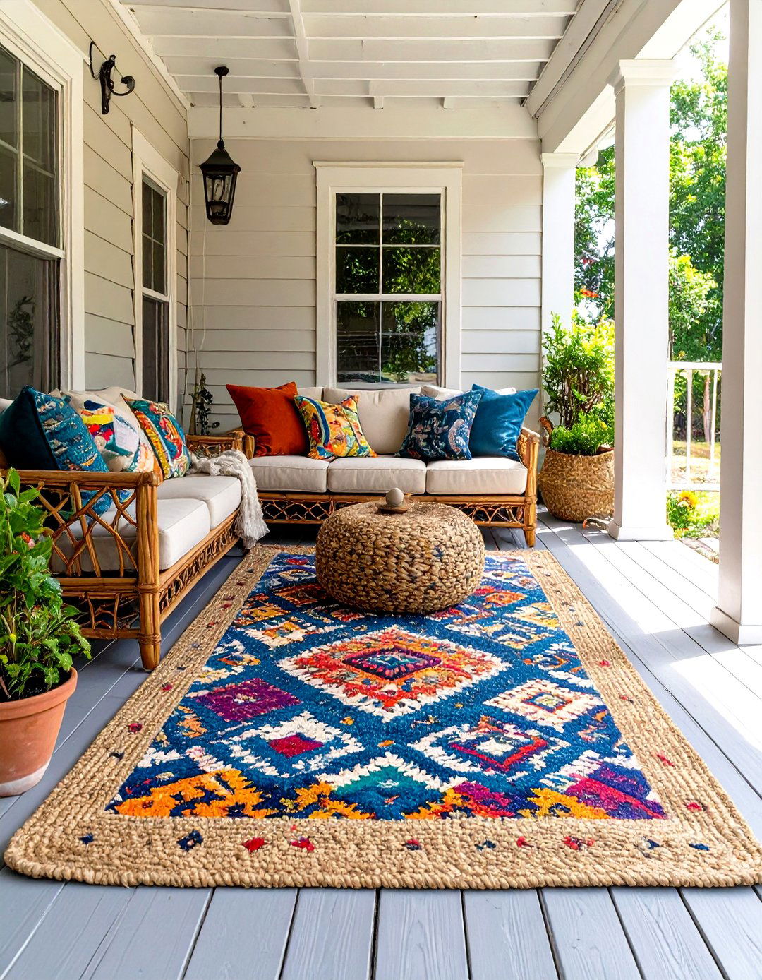 Layered Outdoor Rugs for Small Porch Coziness - 30 small back porch ideas