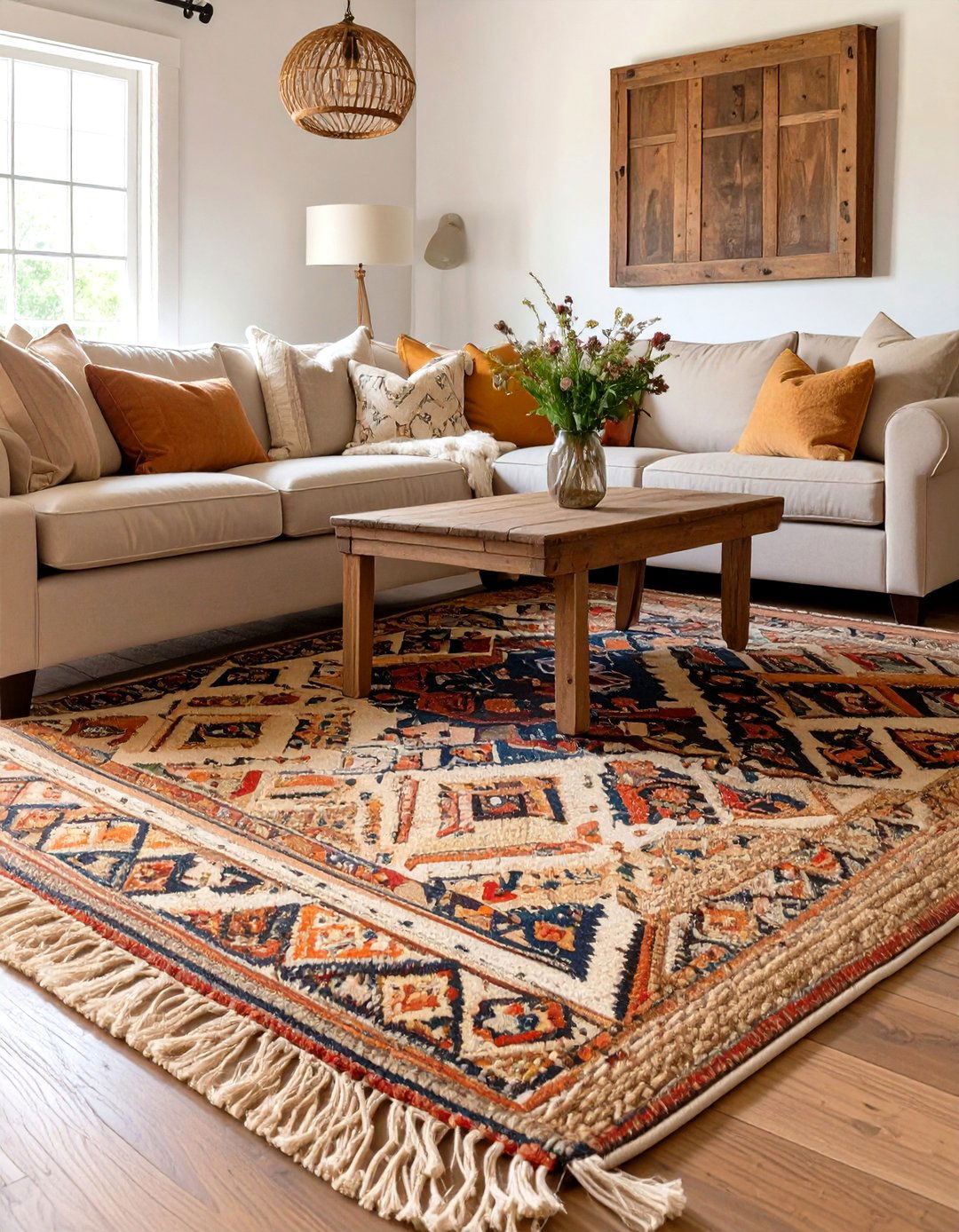 Layered Rugs for Texture - 30 country living room ideas