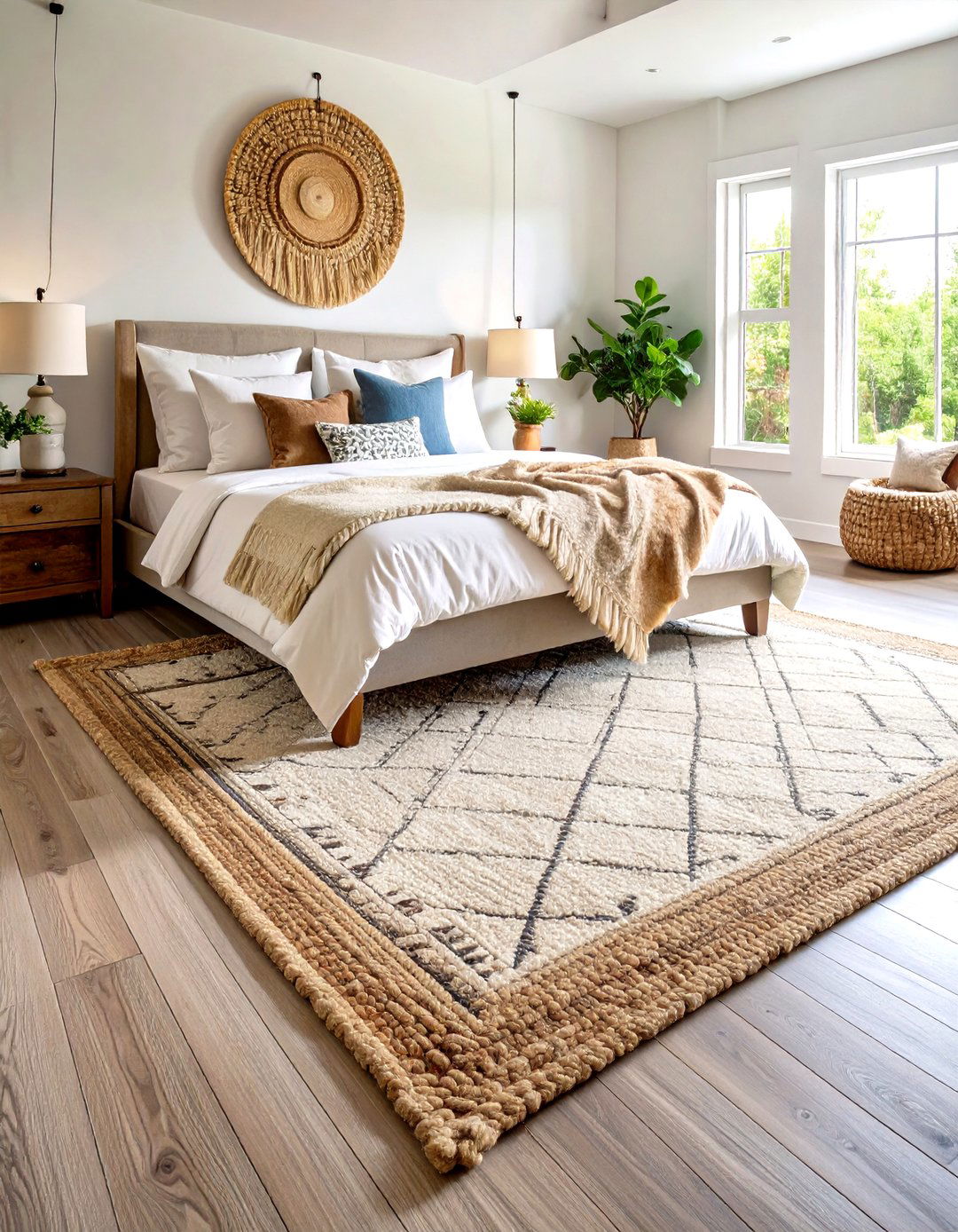 Layered Rugs on Wood Floors - 30 rustic bedroom ideas