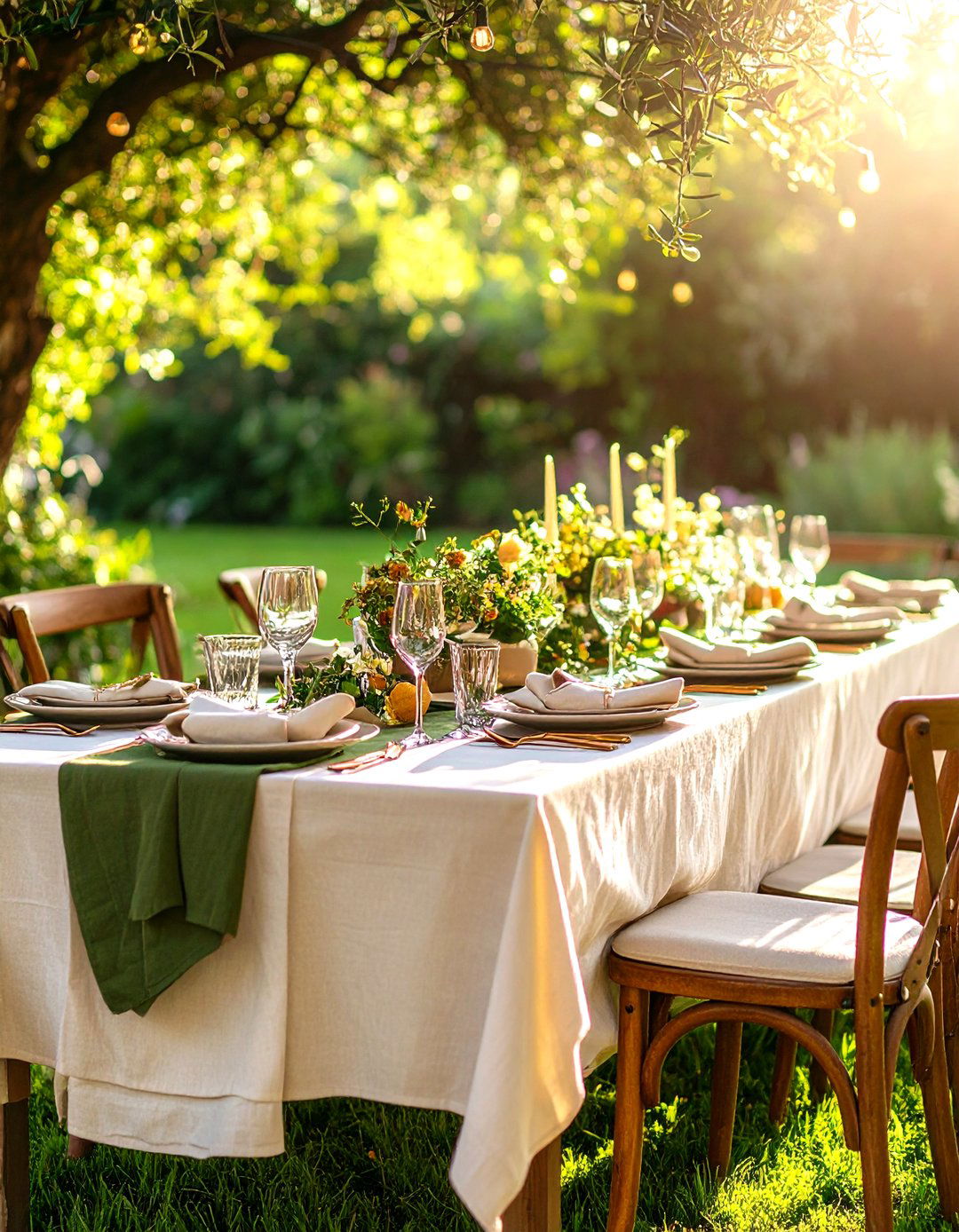 Layered Table Linens in Earthy Tones - 30 outdoor table decor ideas