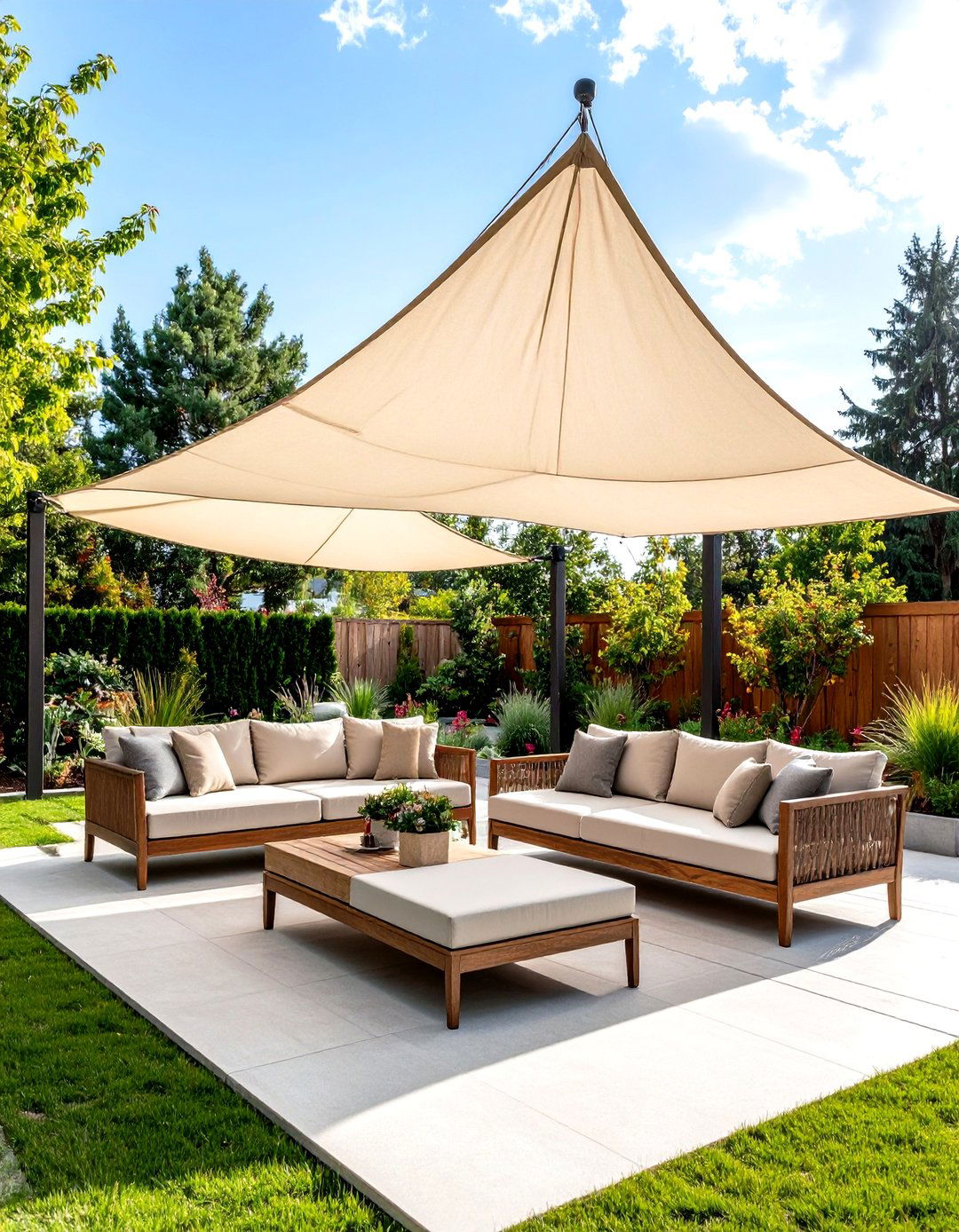Layered Triangle Sun Sails - 30 patio shade ideas