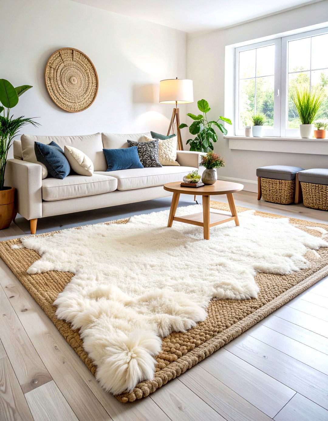 Layering with Natural Fiber Rugs - 30 rustic living room ideas