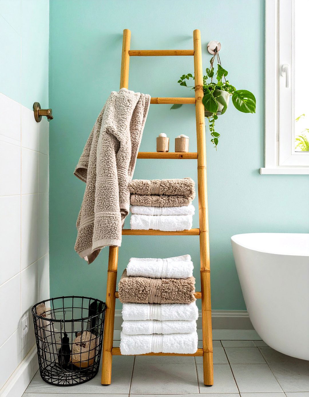 Leaning Blanket Ladder as Shelves