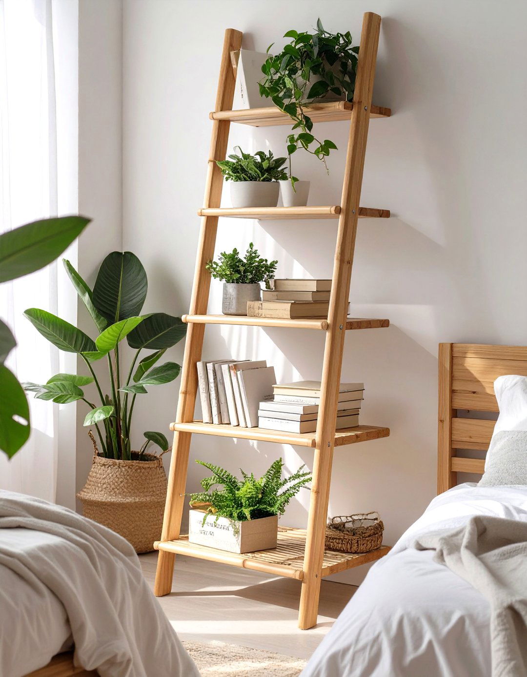 Leaning Ladder Bedroom Shelf - 30 bedroom shelf ideas