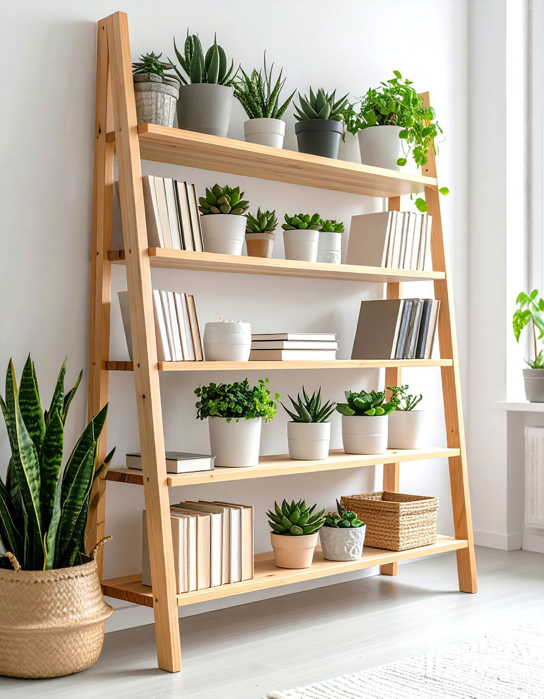 Leaning Ladder Living Room Bookshelf - 30 living room bookshelf ideas