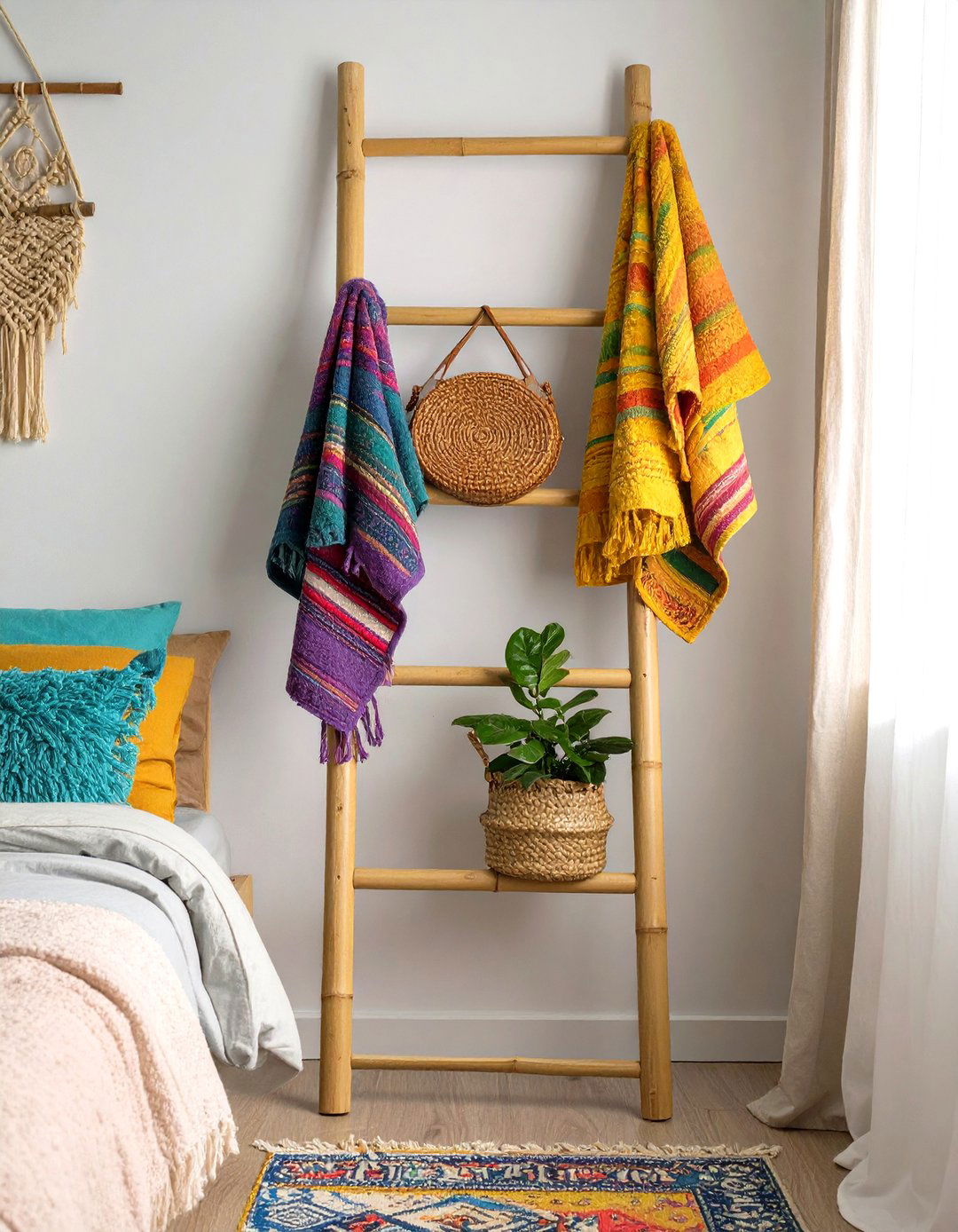 Leaning Ladders for Versatile Storage - 30 small bedroom furniture ideas