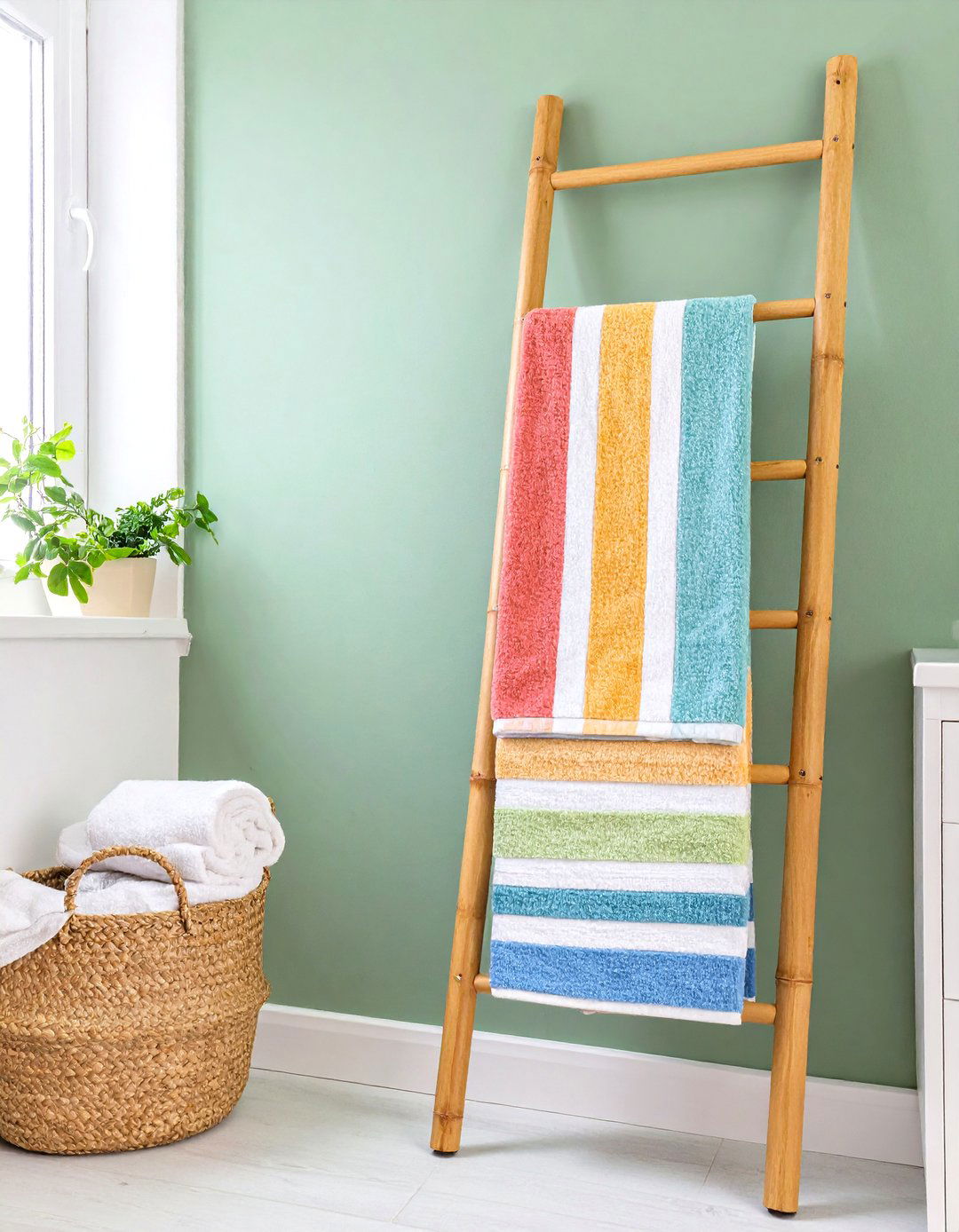 Leaning Towel Ladder - 30 teen bathroom ideas