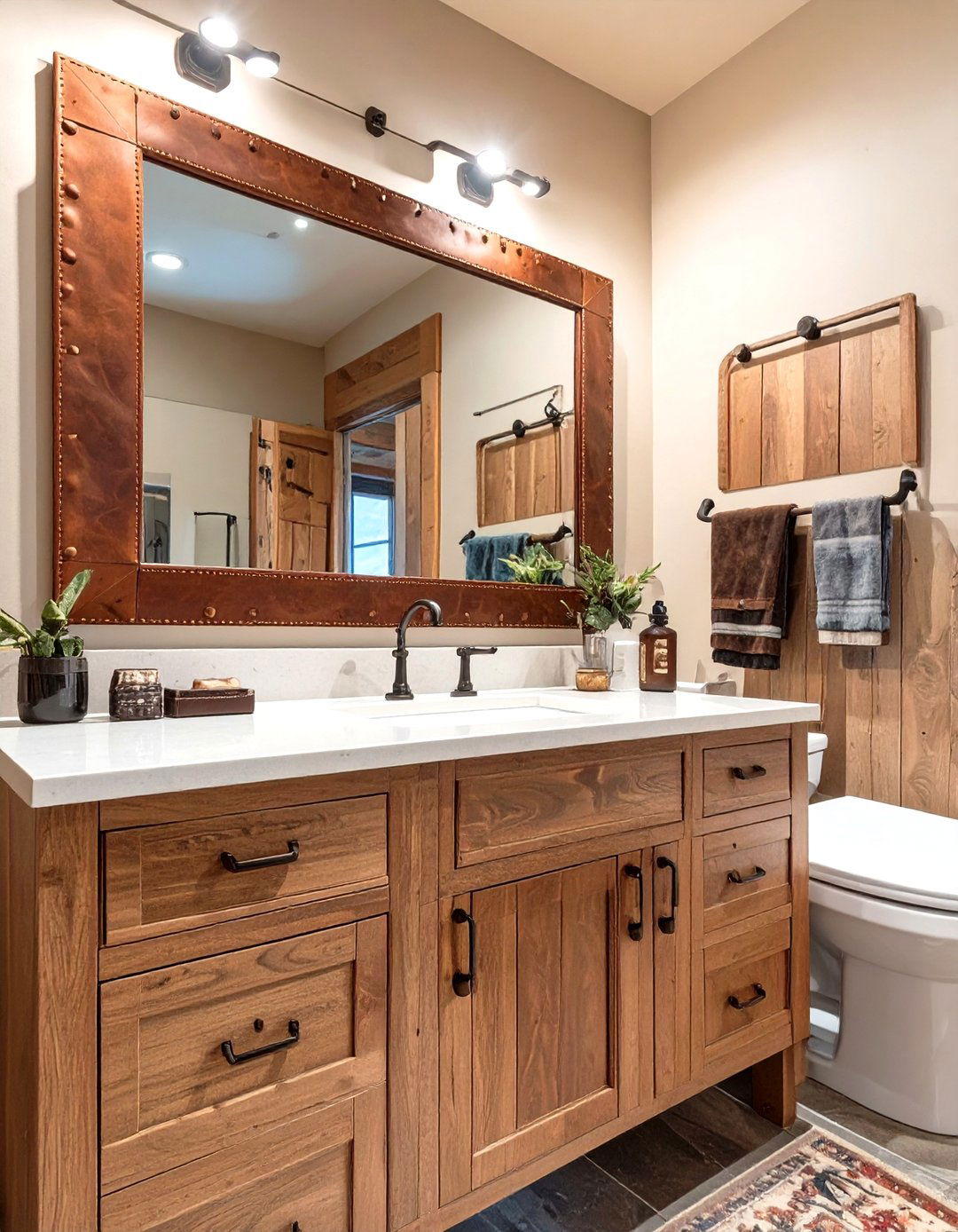 Leather Accents and Accessories in a Western Bathroom - 30 western bathroom ideas