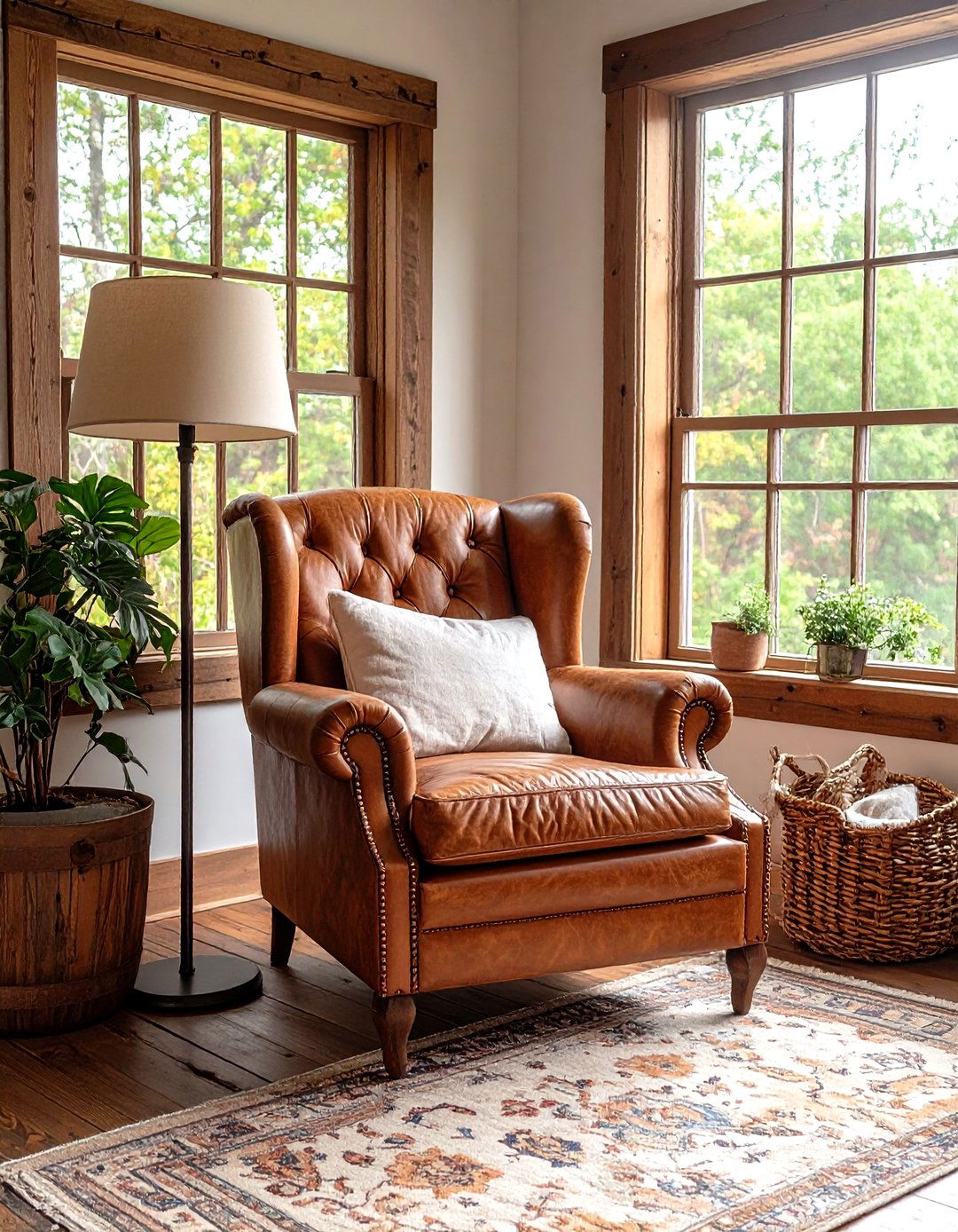 Leather Armchair for a Reading Nook - 30 rustic bedroom ideas