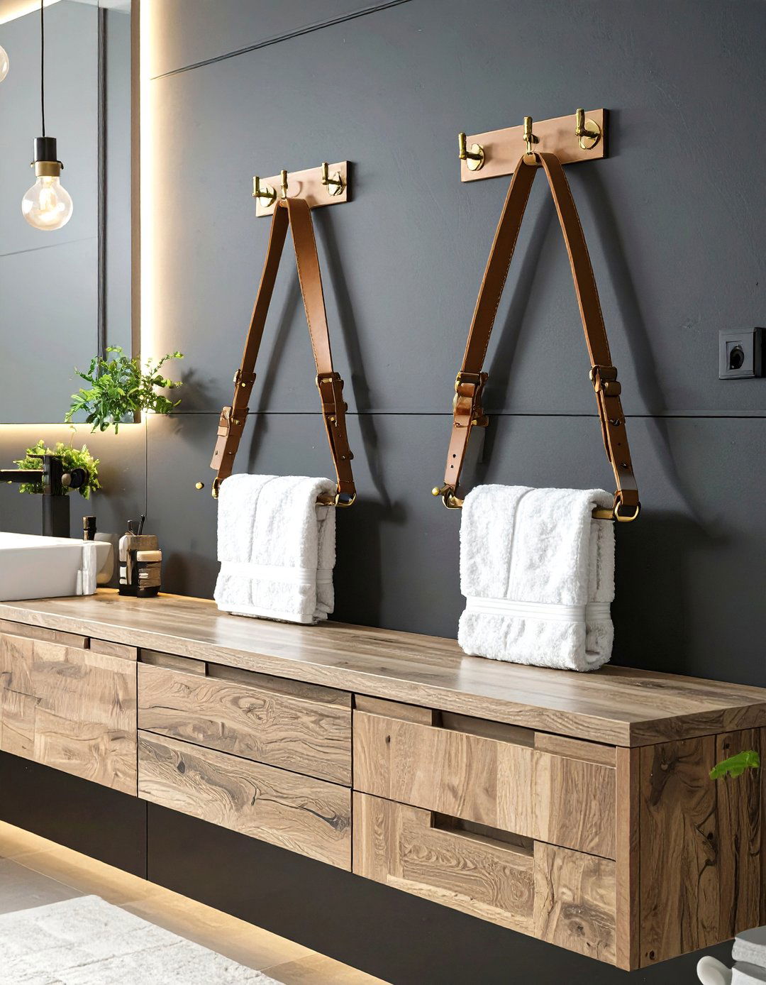 Leather Strap Towel Hangers - 30 bathroom towel hooks ideas