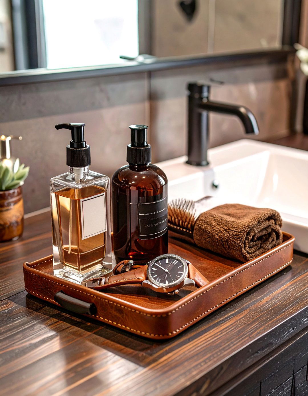 Leather Valet Tray - 30 bathroom counter organization ideas