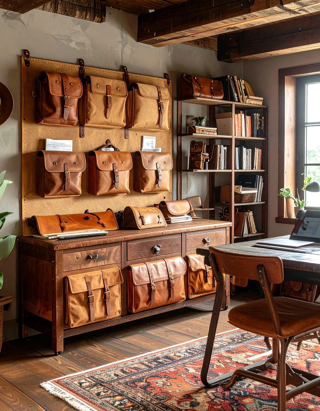 Leather and Canvas Wall Organizer - 30 rustic man cave ideas