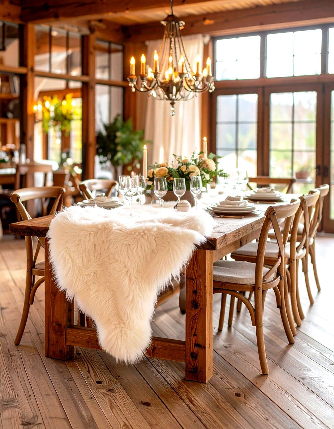 Leather and Hide Details - 30 rustic dining room ideas