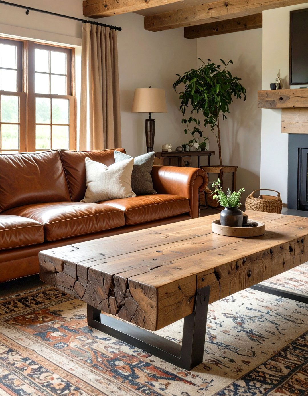 Leather and Wood Combination - 30 country living room ideas