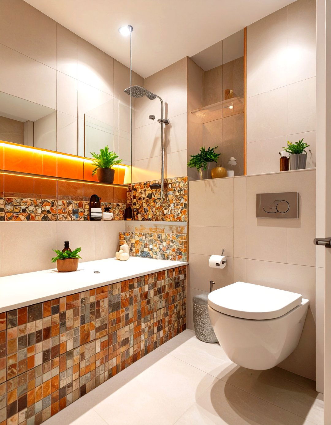 Ledge Wall for Storage and Style - 30 small bathroom remodel ideas with shower