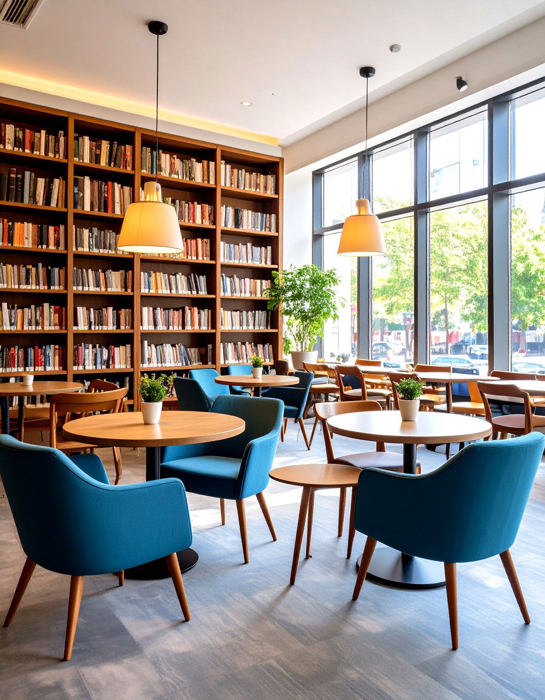 Library Cafe with Bookshelves and Armchairs - 30 restaurant interior design ideas