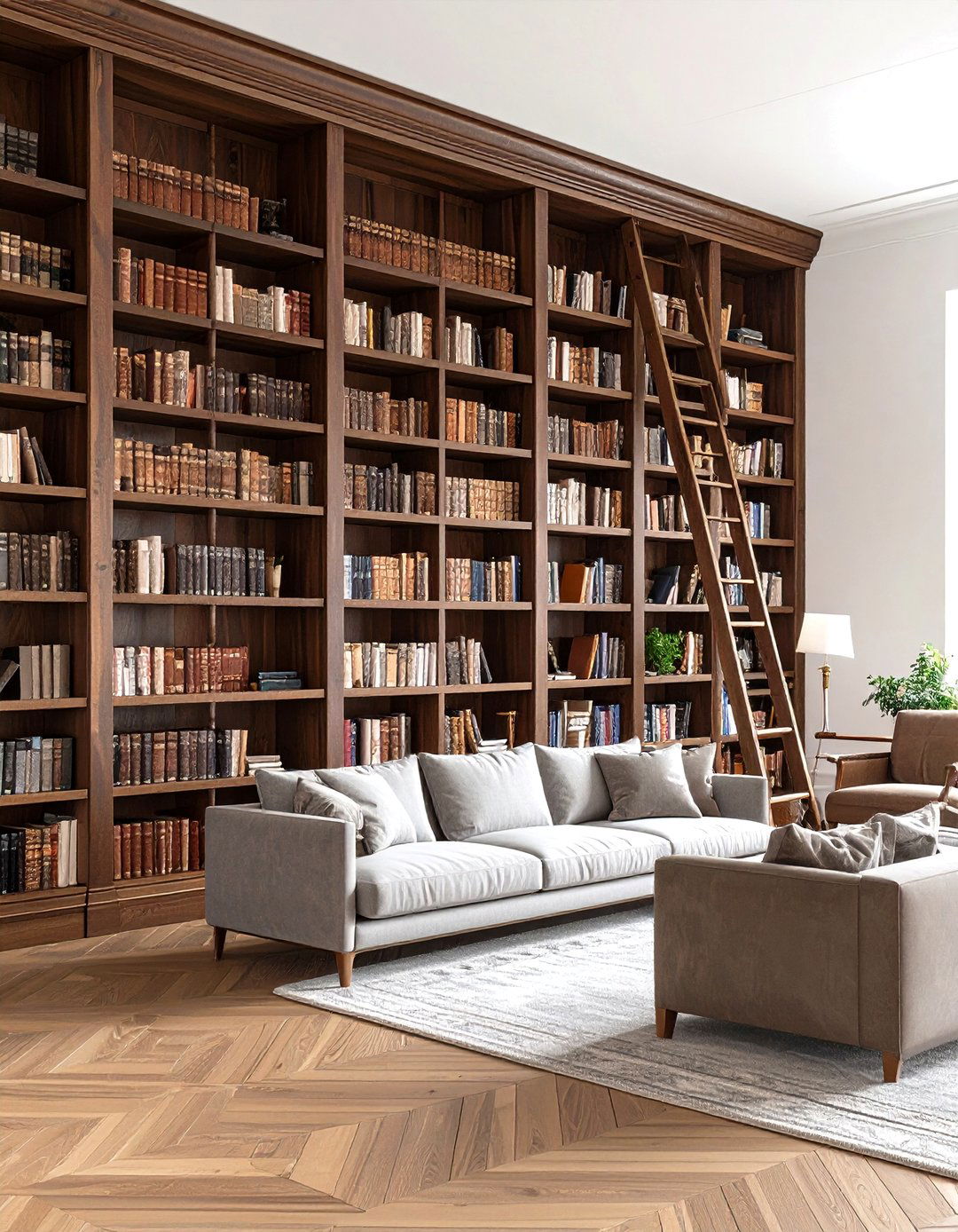 Library Style Living Room Cabinet with a Ladder - 30 living room cabinet ideas
