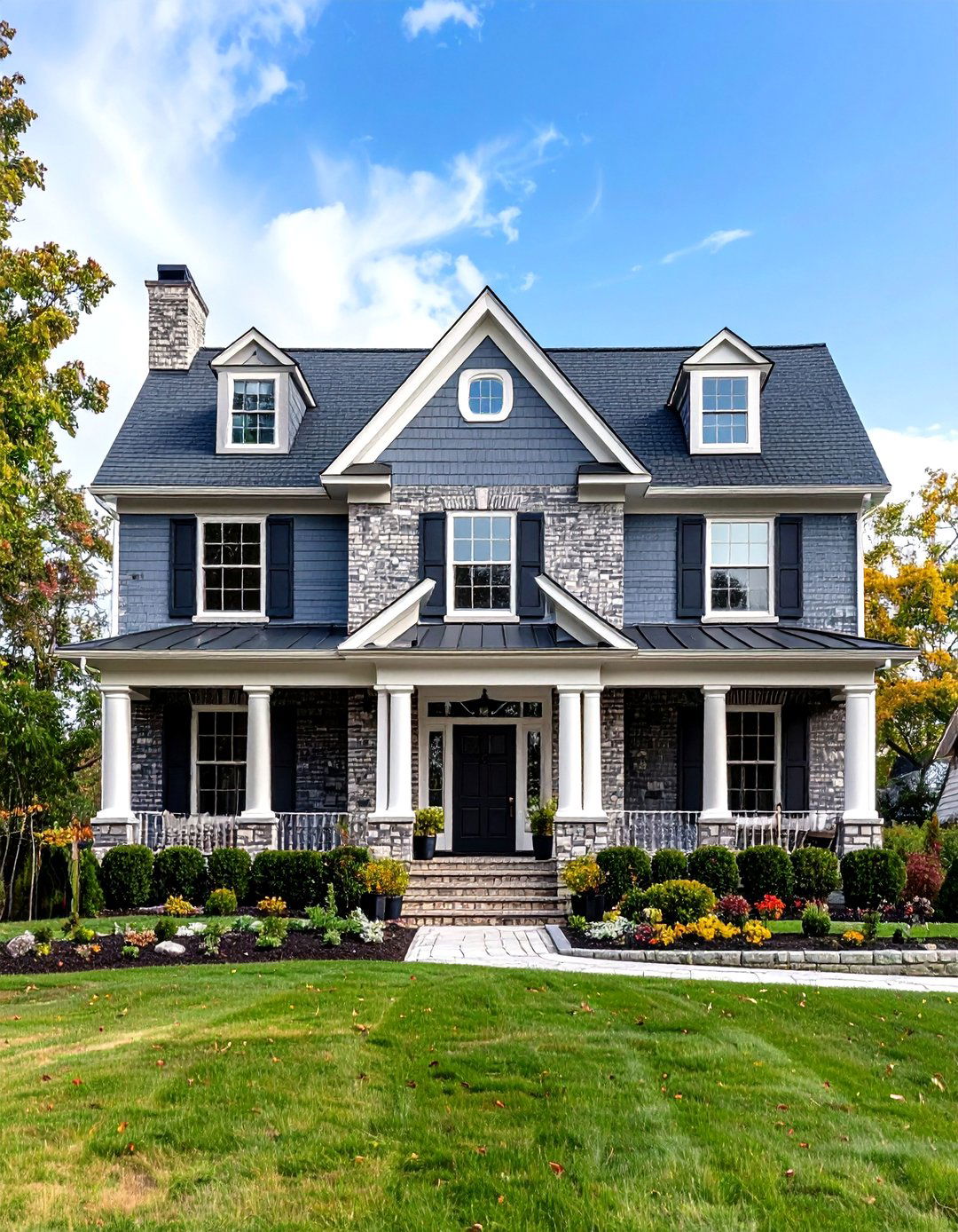 Light Gray Painted Brick with Dark Trim - 30 exterior brick paint color ideas