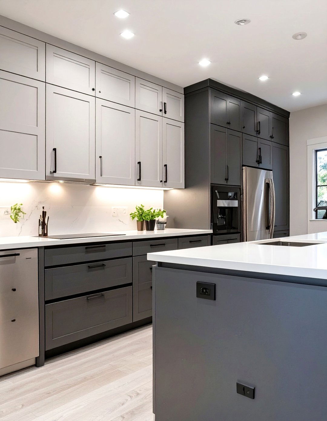 Light Gray Uppers and Charcoal Gray Lowers - 30 two tone painted kitchen cabinet ideas