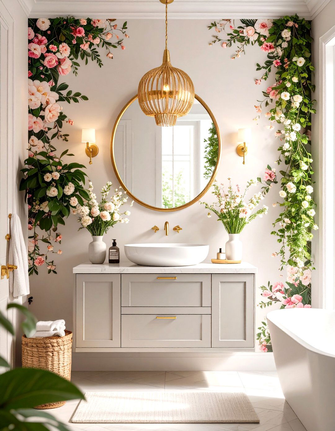 Light Grey Vanity in a Powder Room - 30 light grey vanity bathroom ideas