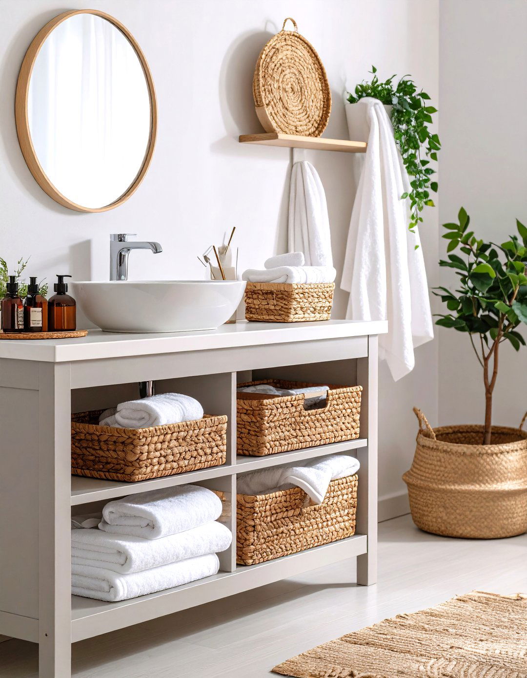 Light Grey Vanity with Open Shelving - 30 light grey vanity bathroom ideas