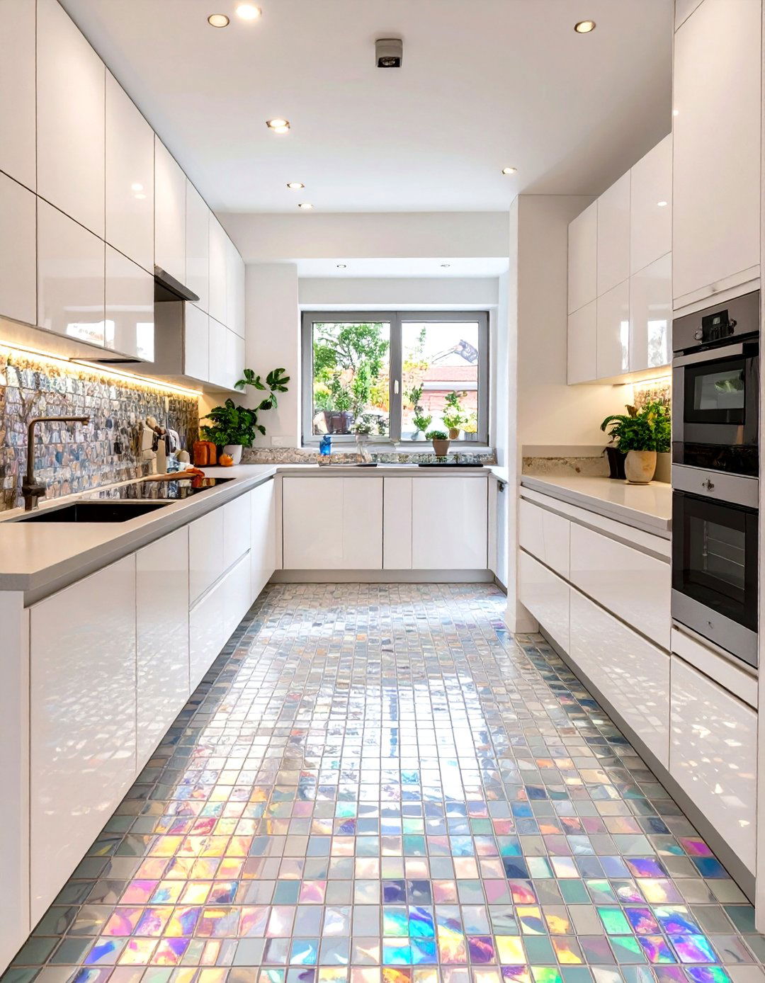 Light Reflecting Glass Kitchen Floor Tile - 30 small kitchen floor tile ideas