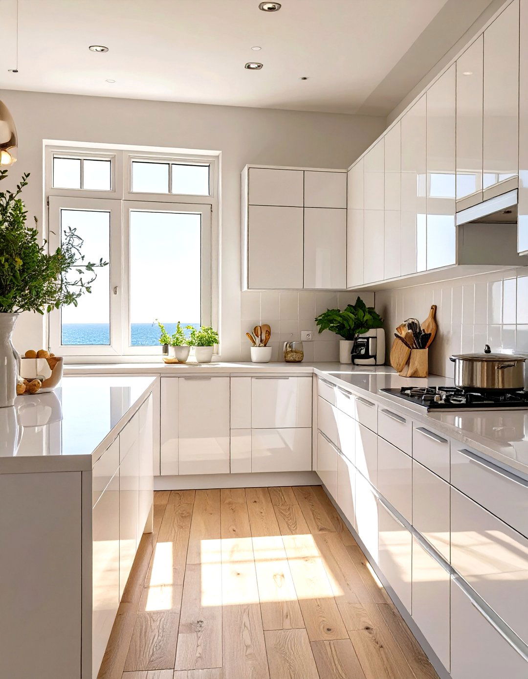 Light Reflecting High Gloss Finishes - 30 small coastal kitchen ideas