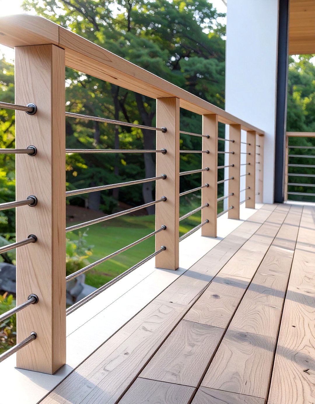 Light Wood Tone Cable Deck Railing - 30 cable deck railing ideas