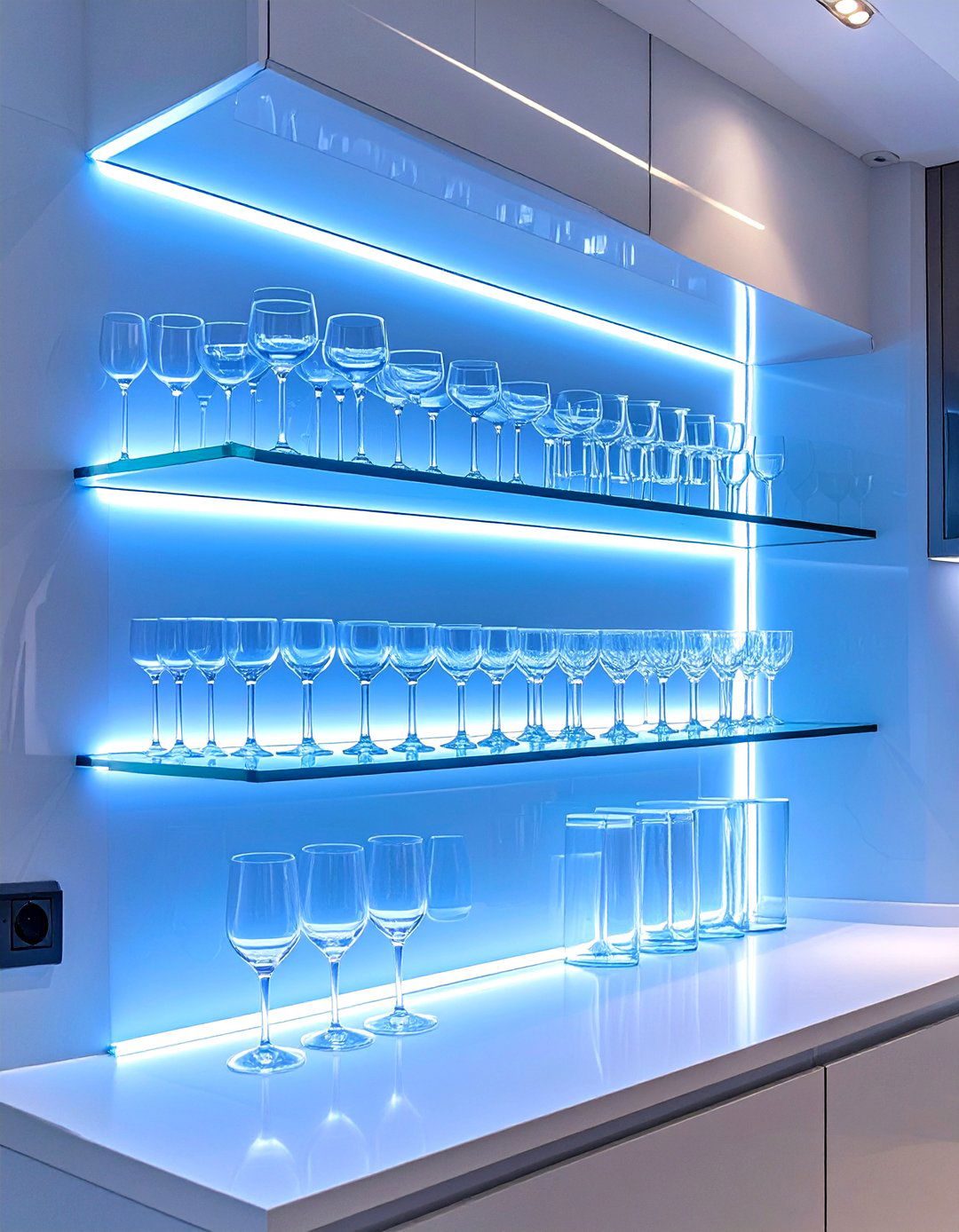 Lighting Inside Glass Shelves - 30 small kitchen lighting ideas