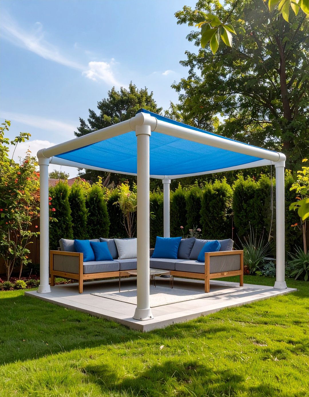 Lightweight PVC Pipe Frame with Fabric - 30 budget diy backyard shade ideas
