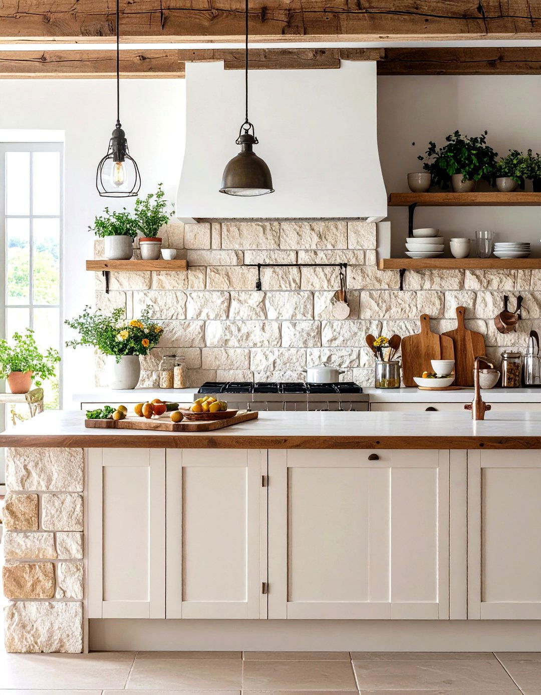 Limestone Block Backsplash - 30 rustic backsplash ideas